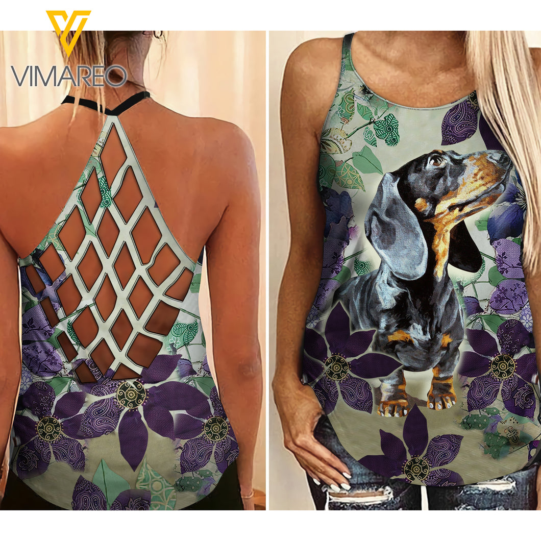 Dachshund Criss-Cross Open Back Camisole Tank Top