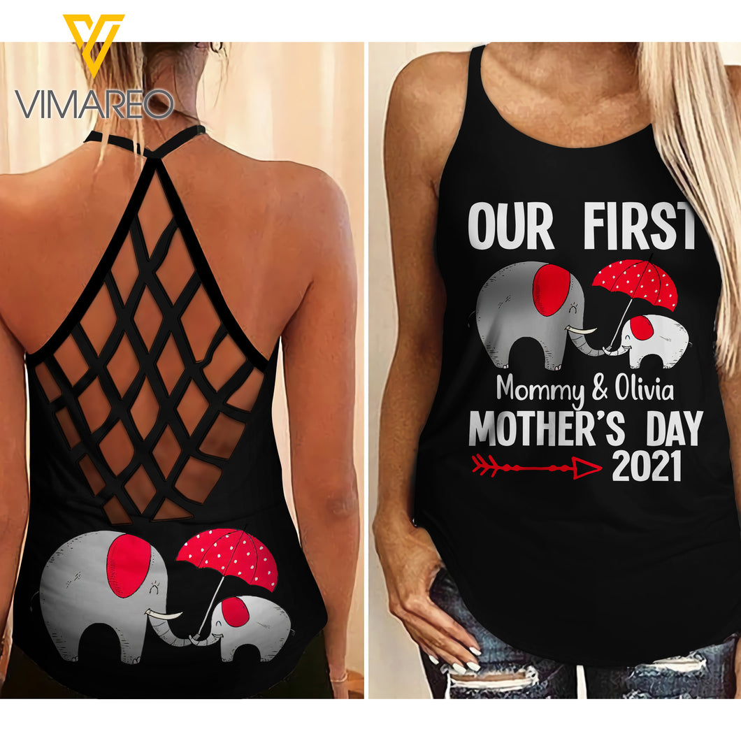 Mother's day Criss-Cross Open Back Camisole Tank Top 3103NGBA