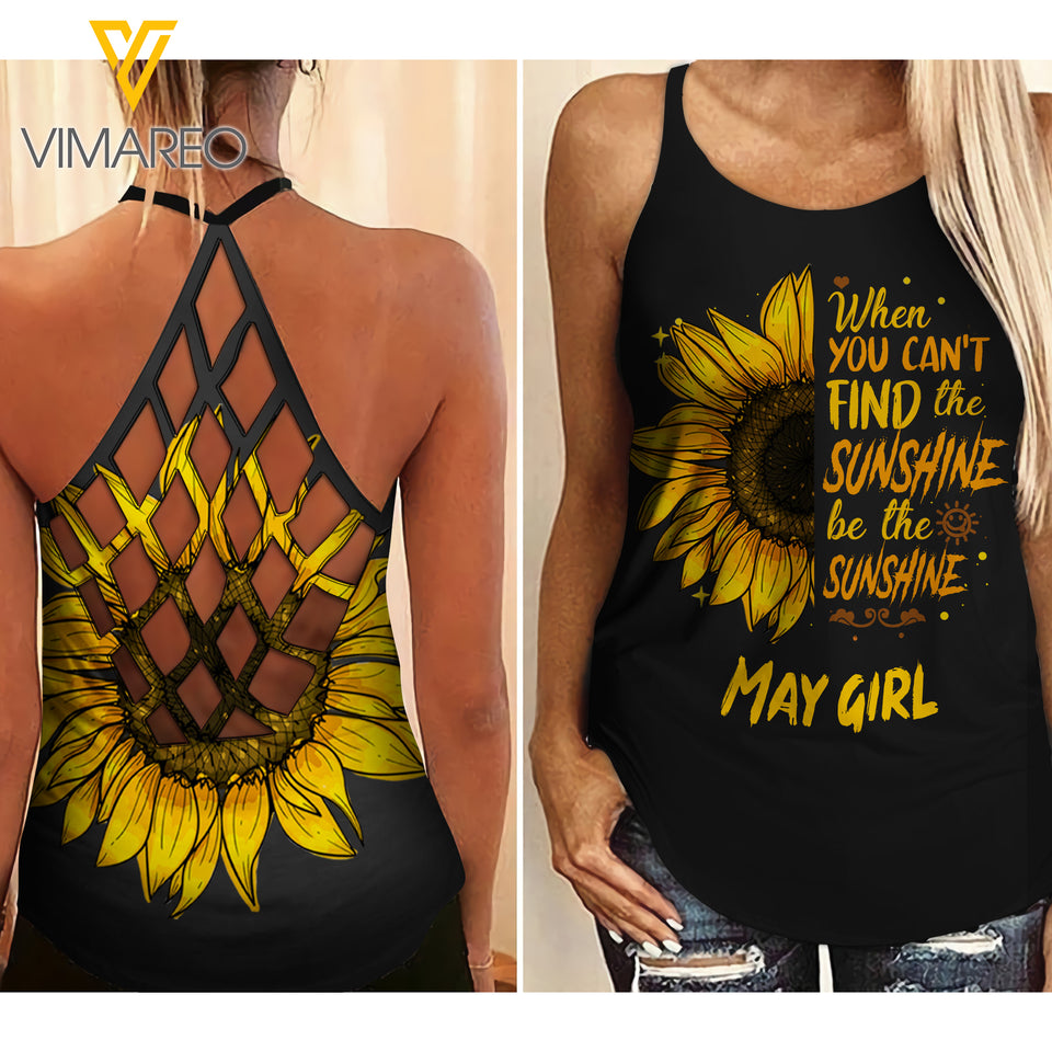May girl-You are sunshine Criss-Cross Open Back Camisole Tank Top