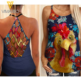 Rooster Criss-Cross Open Back Camisole Tank Top 2 style MAR-MA19