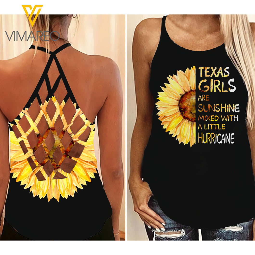 Texas Girls are sunshine Criss-Cross Open Back Camisole Tank Top VMRT