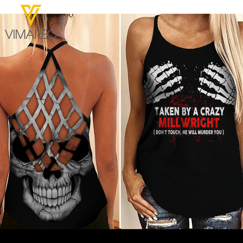 Taken by a crazy Millwright Criss-Cross Open Back Camisole Tank Top Legging