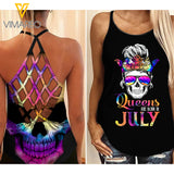 Queens are born in July Criss-Cross Open Back Camisole Tank Top
