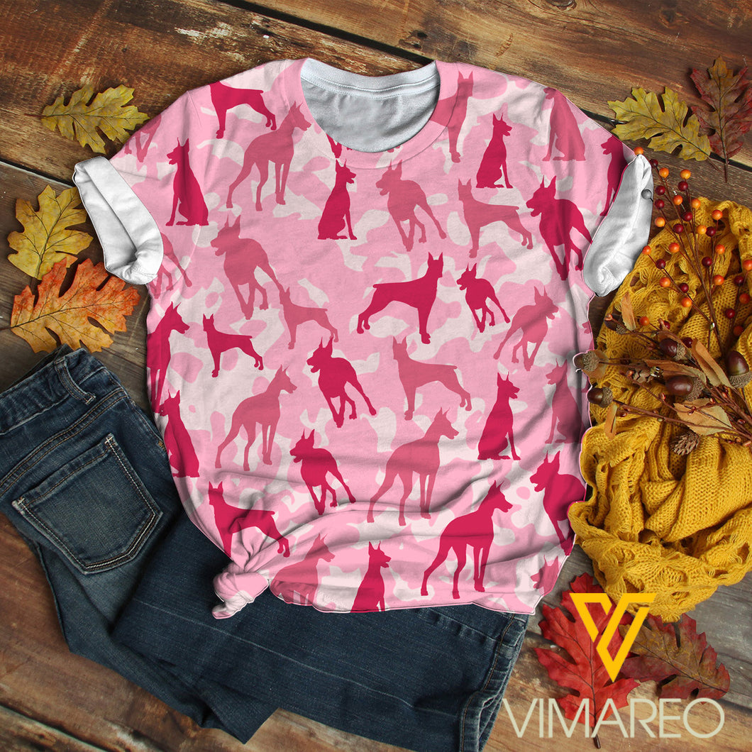 Doberman pink camo T-shirt 3d VM1003