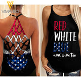 KHMD RED WHITE BLUE AND Wine Girl Criss-Cross Tank Top