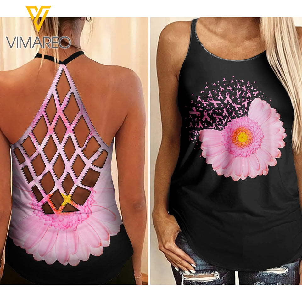 Breast Cancer Girl Criss-Cross Open Back Camisole Tank Top 2303NGBD