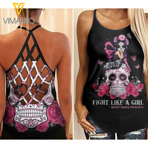 Breast Cancer Girl Criss-Cross Open Back Camisole Tank Top 2303NGBD