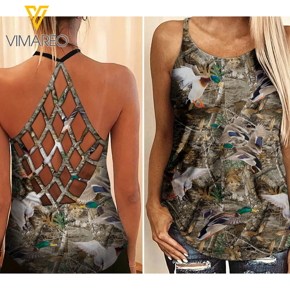 Duck Hunting Girl Criss-Cross Open Back Camisole Tank Top MAR-MD22