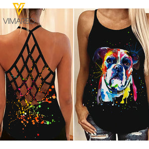 Boxer Dog Criss-Cross Open Back Camisole Tank Top CMJEW