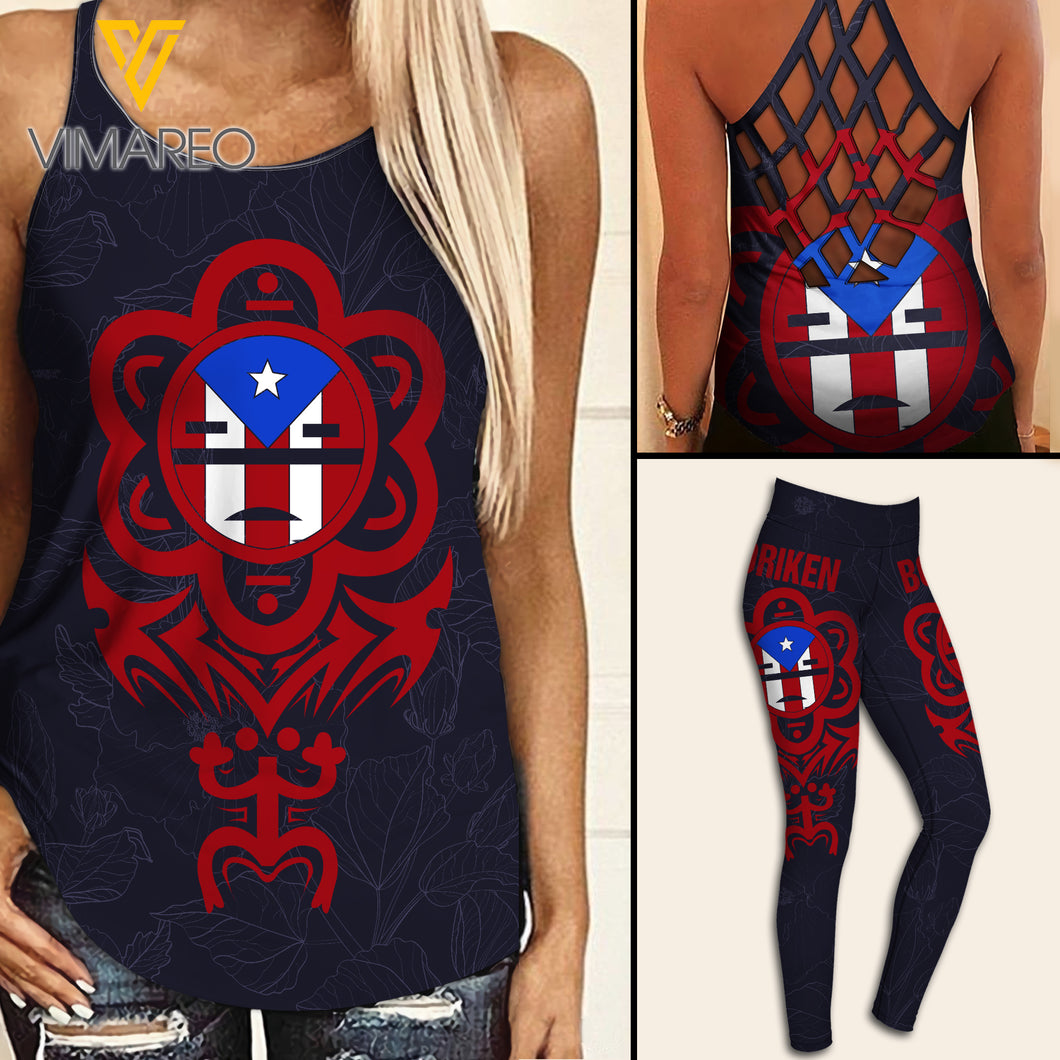 Puerto Rico Criss-Cross Open Back Camisole Tank Top Legging UCHYES1